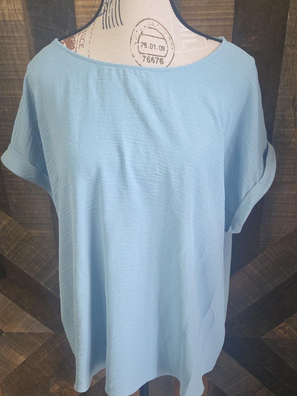 Light Blue Women's Roll-Sleeve Top